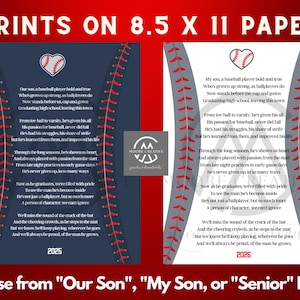 Senior Baseball Gift, Senior Baseball Mom Gift to Son 2025, Custom Baseball Poem, Personalized Baseball Poem Gift, Senior Night Graduation