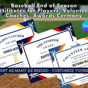 50 Editable Baseball Award Certificates, Baseball Team Awards, End of Season Awards, Baseball Award Ceremony, T-Ball Award, Canva Template