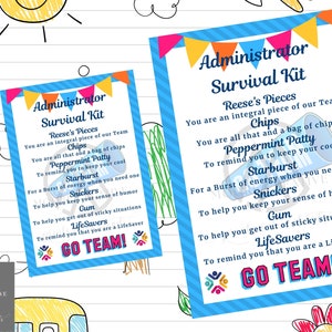 Kit de supervivencia del asistente administrativo escolar, etiquetas de regalo del asistente administrativo, día de los profesionales administrativos, administrador escolar, día, regalo de administrador