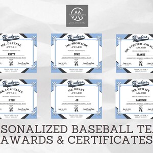 End of Season Baseball Award, Editable Baseball Award Certificates, Baseball Team Party, Award Ceremony Certificates, Personalized, Logo, 25