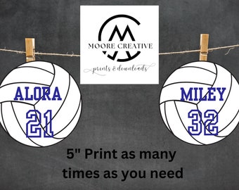 5" Volleyballs Editable Names and Player Numbers DIY Template Printable DIY Print at Home Volleyball Team Party Volleyball Download Gifts