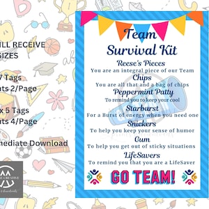 Team Survival Kit Tag | Instant Download Teacher Survival Kit | First Day of school printable | Back to school printable
