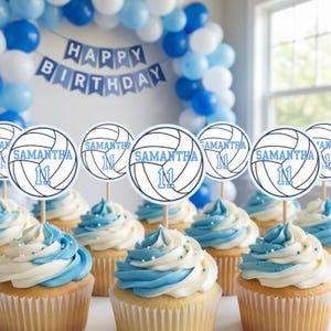 Volleyballs Cupcake Toppers Custom Prints Editable Player Name Number DIY Canva Template Printable Volleyball Birthday Team Party Cake 2"