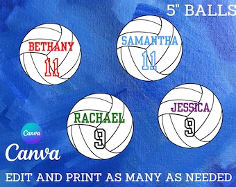 5" Volleyballs Editable Names and Player Numbers DIY Template Printable DIY Print at Home Volleyball Team Party Volleyball Download Gifts