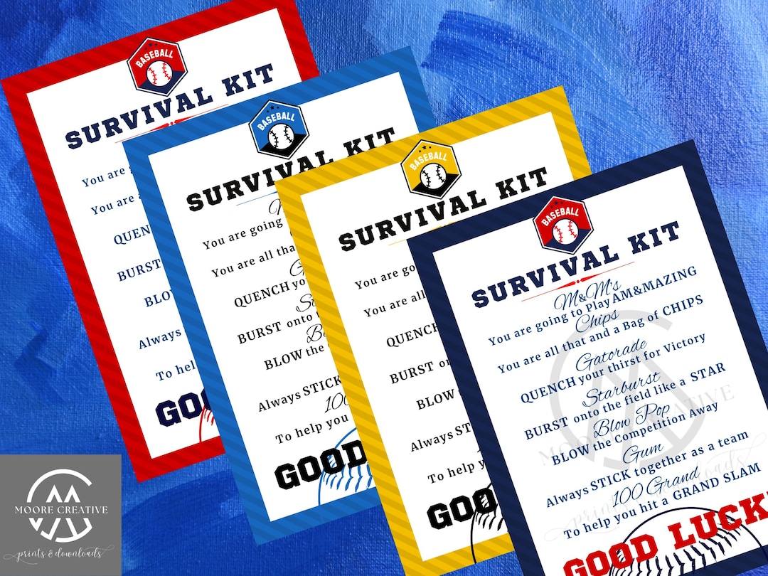 Baseball Survival Kit Baseball Gifts Printable Team Kids School Sports