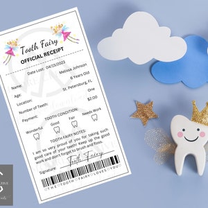 Reçu de la fée des dents, certificat imprimable, première dent perdue, reçus réalistes de la fée des dents, reçu de la fée des dents pour enfants, garçons de la fille des dents perdues