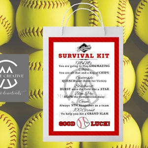 Softball Tags Survival Kit, Survival Kit Printable Tags, Printable Gift Tags Softball, Good Luck Softball Gift Tag, Softball Gift Bag