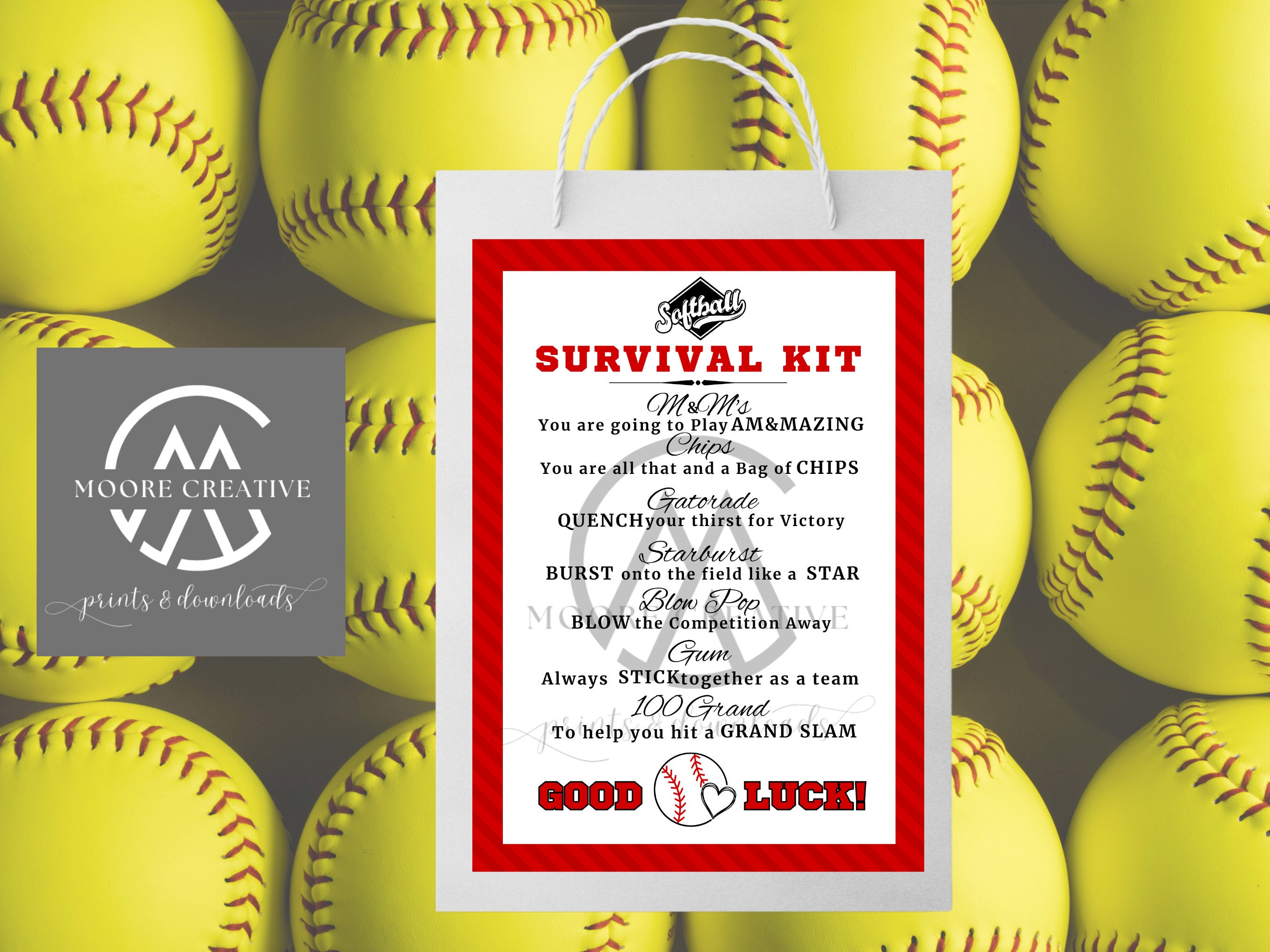 Softball Survival Kit Softball Gifts Printable Team Kids School Sports