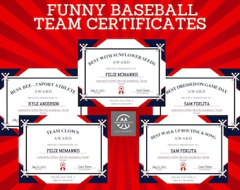 Certificado de premio al voluntario, certificado de premios de béisbol, premios de fin de temporada personalizados, certificados para entrenadores, T-ball, equipo de béisbol