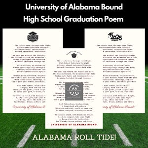 University of Alabama, Roll Tide Graduation Gift, Graduation Present, High School Graduation Poem, College Commit, Alabama Bound, Dorm Decor