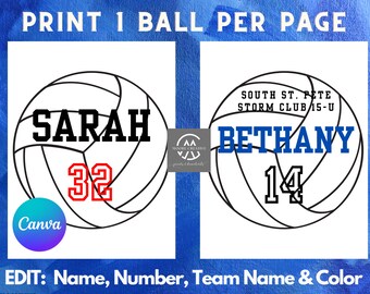 8" Volleyballs Editable Names and Player Numbers DIY Template Printable DIY Print at Home Volleyball Team Party Volleyball Download Gifts