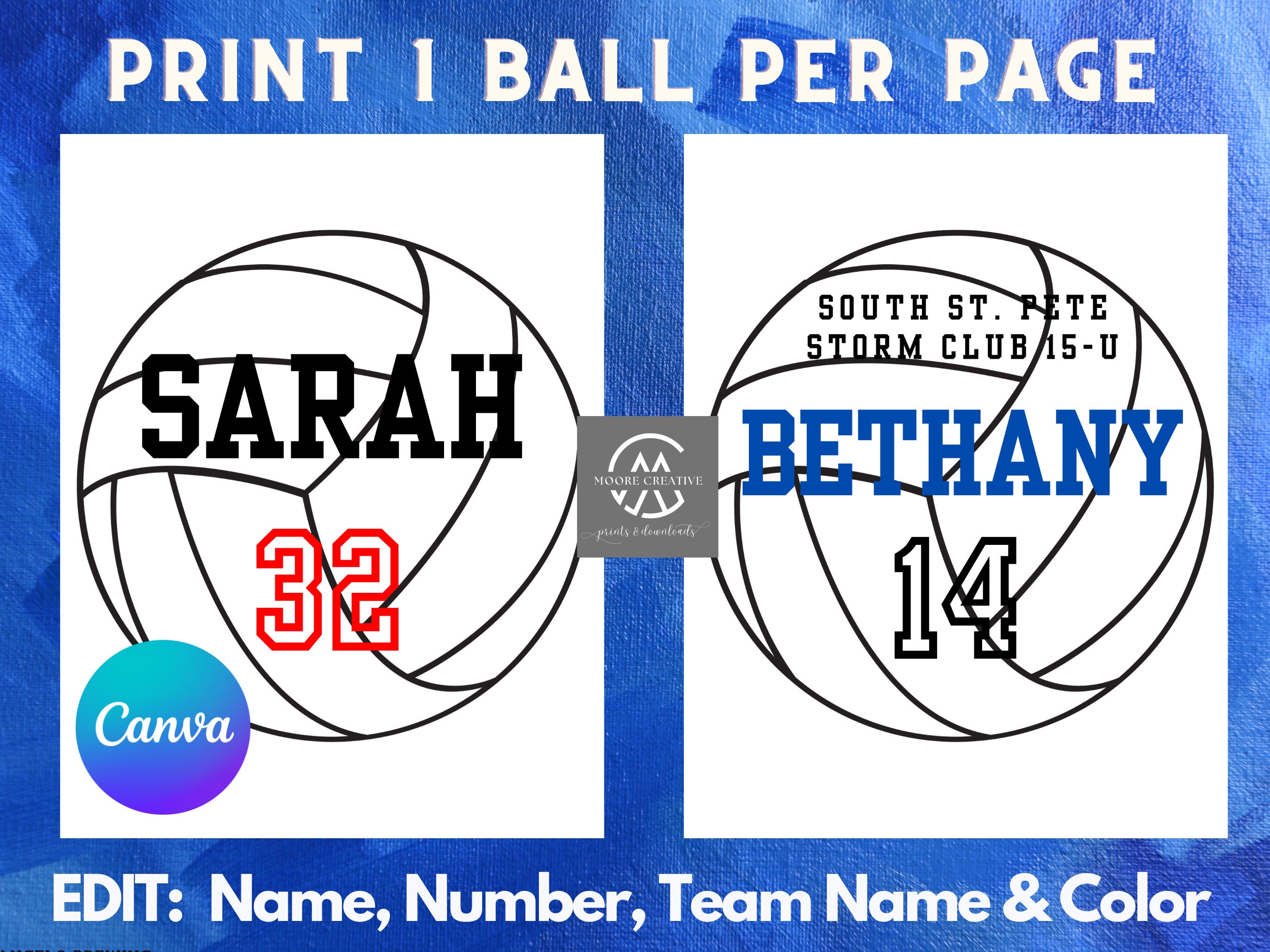Volleyball PNG SVG 8 Volleyballs Editable Names and Player Numbers