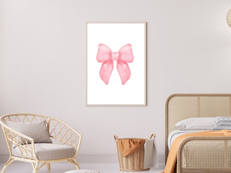 Coquette Ribbon Wall Art Pink Room Decor Aesthetic Poster, Pink Bow ...