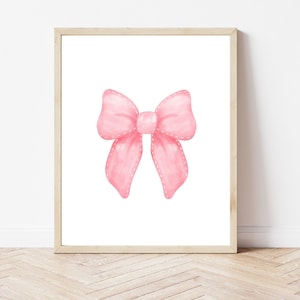Coquette Ribbon Wall Art Pink Room Decor Aesthetic Poster, Pink Bow Wall Art Trendy Girls Room Decor, Aesthetic Home Decor Bathroom Wall Art
