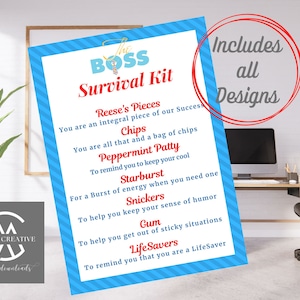 Boss Survival Kit Printable, Boss Gift Tag, Gift for Manager, Bosses Day, Tags for Goody Bags Boss Appreciation, Bosses Day, Download Now