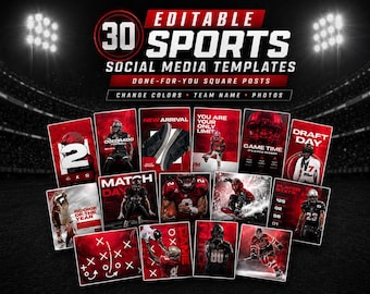 Sports Social Media Templates Editable Canva Game Day Graphics 30 Square IG Posts Football Social Media Templates Sports Basketball Team