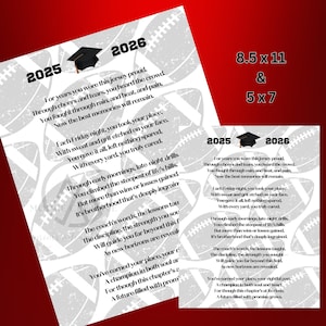 Football Senior Night or Graduation Poem Digital Unique Gift for Last Football Game for Class of 2026 High School Keepsake Inspirational PDF