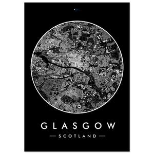 Monochrome Map of Glasgow - Premium Matte Poster A4