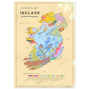 Carte géologique de l'Irlande - Art mural haut de gamme mat A4