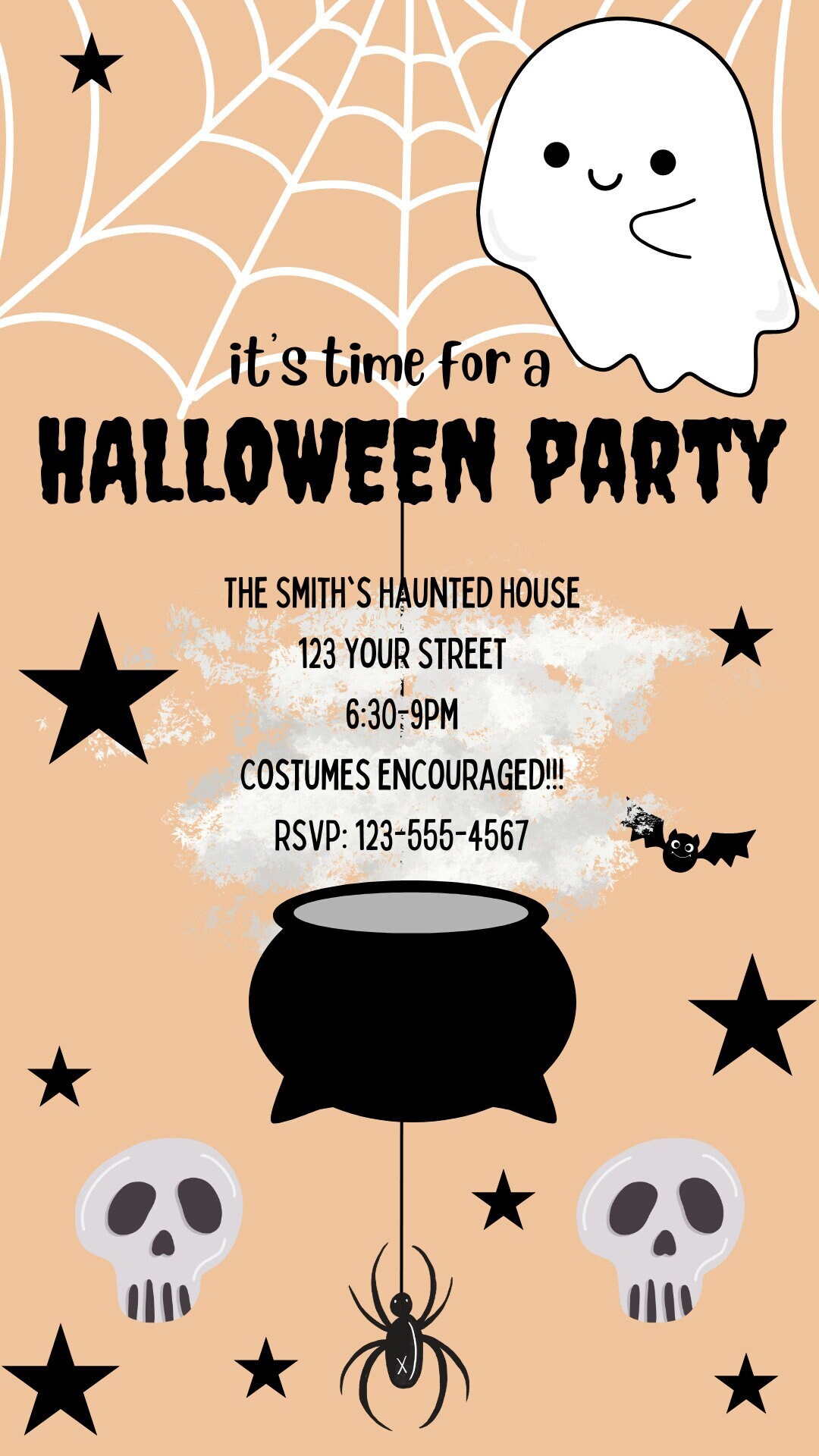 Editable Halloween Invitation Kid Halloween Party Canva, Instant Download Cute Halloween Digital ...