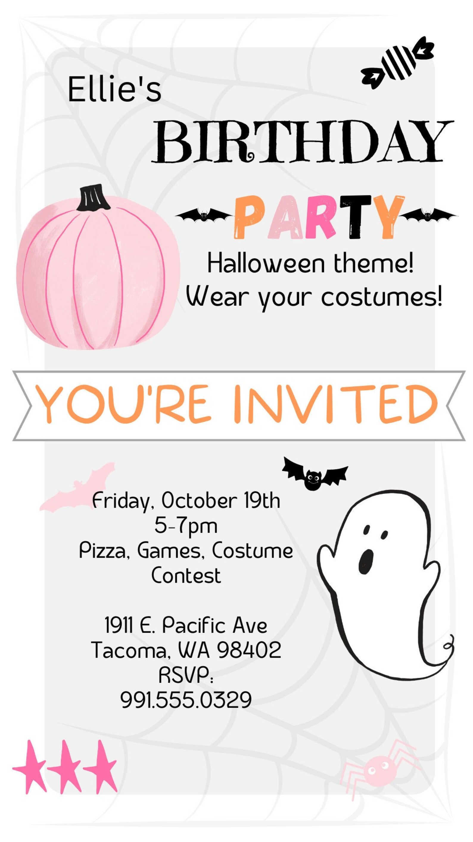 Editable Halloween Invitation Birthday Party Canva, Instant Download ...