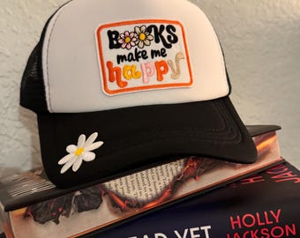 Books Make Me Happy Bookish Trucker Hat Black