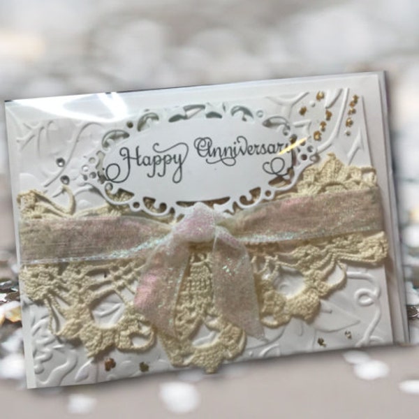 Handmade Anniversary 3-dimensional Card -  Lace Overlay - FREE SHIPPING