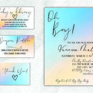 Soft blue oh boy Baby shower digital download editable template invitation