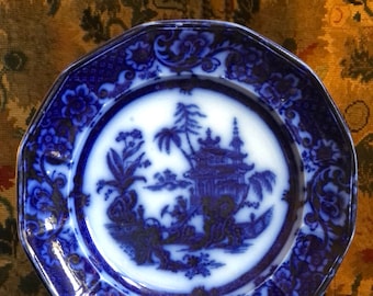 Antique Flow Blue CHEN SI 9.25in Dinner Plate circa 1812-1836