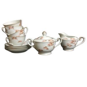 Fukagawa “Arita” Hand-Painted Maple Pattern Partial (11 piece) Tea Set 4 Teacups and Saucers, One Sugar, and One Creamer