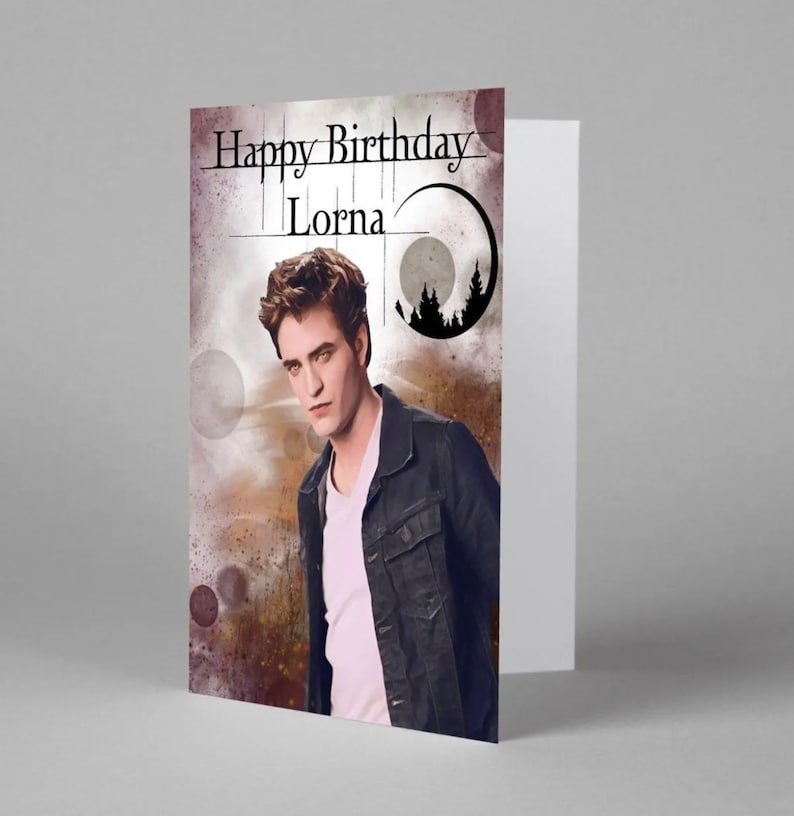 Twilight inspired Birthday card Edward Cullen bday card, Robert Pattinson inspired Birthday card Robert Pattinson art print Twilight merch image 1