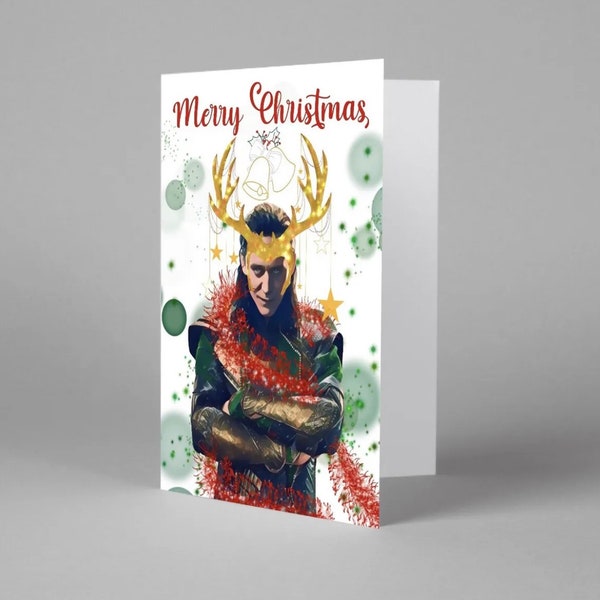 Loki inspired Christmas card, Tom Hiddleston inspired Christmas card Loki art print Loki fans gift merch