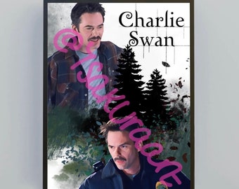 Twilight inspired art print, Charlie Swan poster Twilight merch, Billy Burke Poster