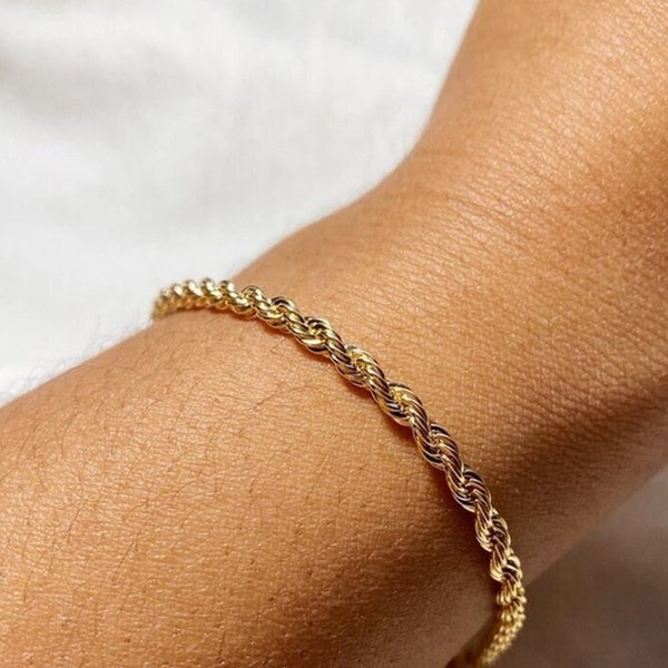 4mm Twisted Rope Chain Bracelet・14K Gold, Rose Gold, & Silver・16.5cm/18cm・Minimalist Design・Gift for Her・Dainty Bracelet・Minimalist Bracelet