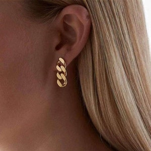 Cuban Chain Earrings・14K Gold, Rose Gold & Silver・9mm x 25mm・Minimalist Design・Perfect Gift for Her・Women Jewelry