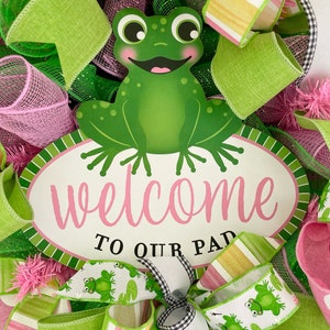 Frog Wreath ‘welcome to Our Pad’, Frog on a Lily Pad Door Decor, Frog ...