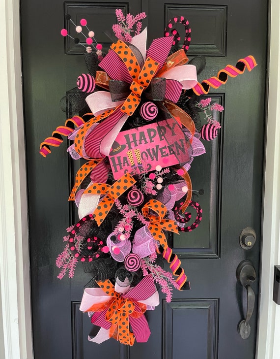 Pink Orange and Black Millennial Halloween Swag; Happy Halloween