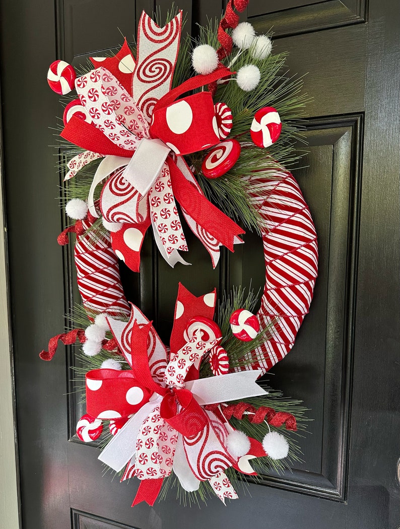 Whimsical Candy Cane Front Door Wreath Festive Holiday Candy Etsy