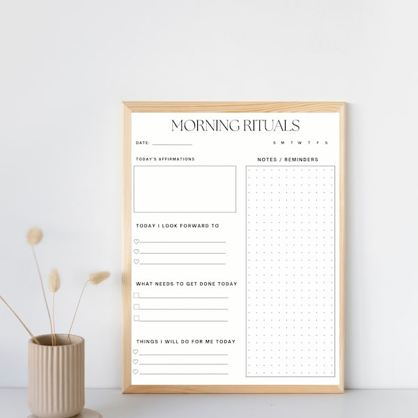 Morning Rituals Printable, Wellness printable, undated morning routine journal, gratitude journal