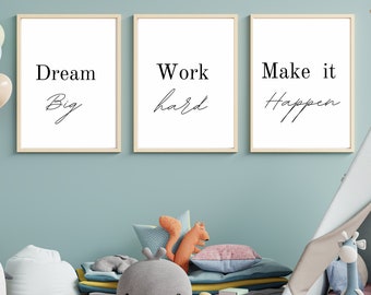 Motivational wall art, set of 3 printable, kids room decor, office decor, childrens motivation, digital art