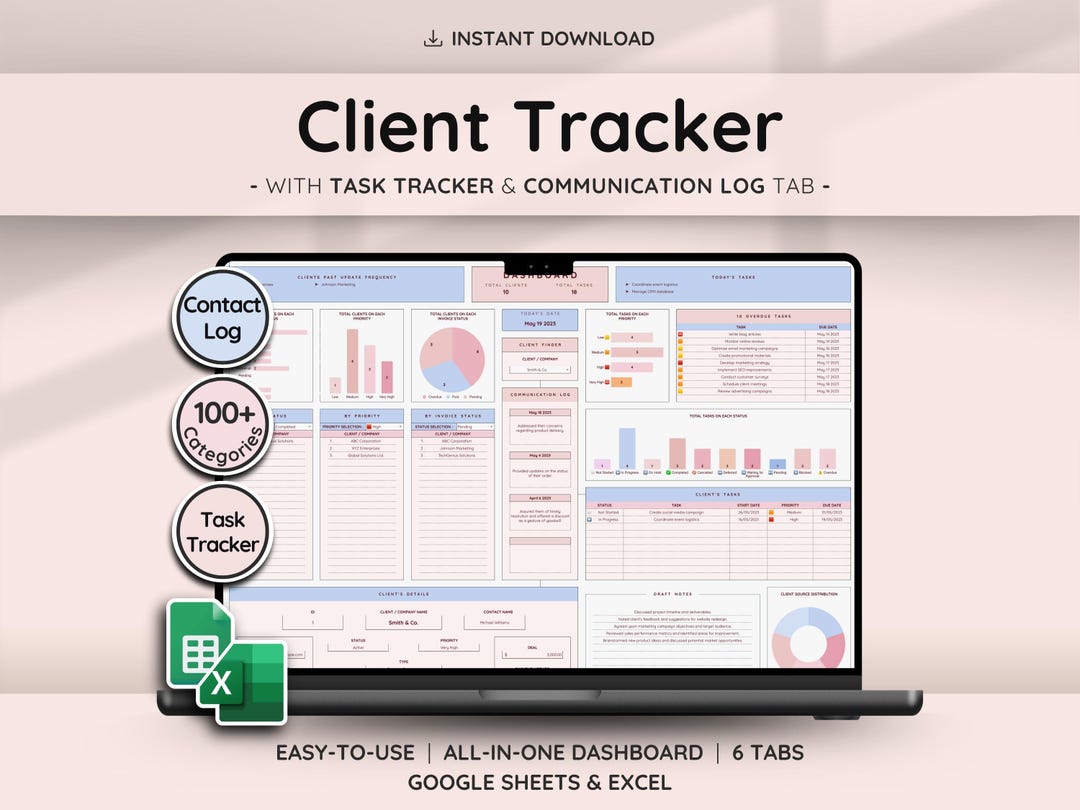 Client & Task Tracker Business Planner Spreadsheet | Communication Log ...