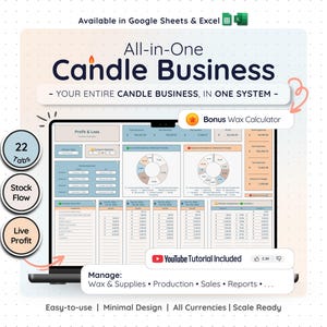 Candle Business Planner Spreadsheet Google Sheets Excel Maker Template Production Cost Inventory Wax Calculator Invoice Bookkeeping