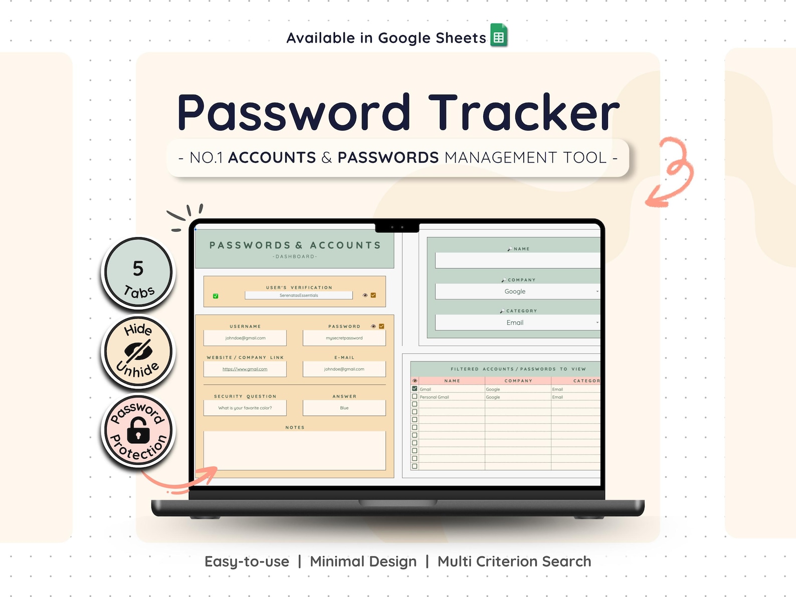 Digital Password Log Spreadsheet Google Sheets Account Tracker Secure ...