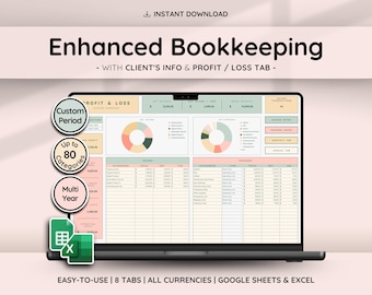 Profit and Loss Bookkeeping Template | Small Business Budget Spreadsheet w/ Client Tracker & Tax Planner, Google Sheets