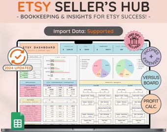 Etsy Bookkeeping Template for Etsy Sellers | Etsy Accounting Spreadsheet with Profit and Loss, Sales & Expenses Tracker