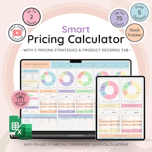 Prijs- en winstcalculator voor kleine bedrijven met 5 prijsstrategieën en maximaal 2 belastingen | Prijsgids | Spreadsheetsjabloon prijslijst