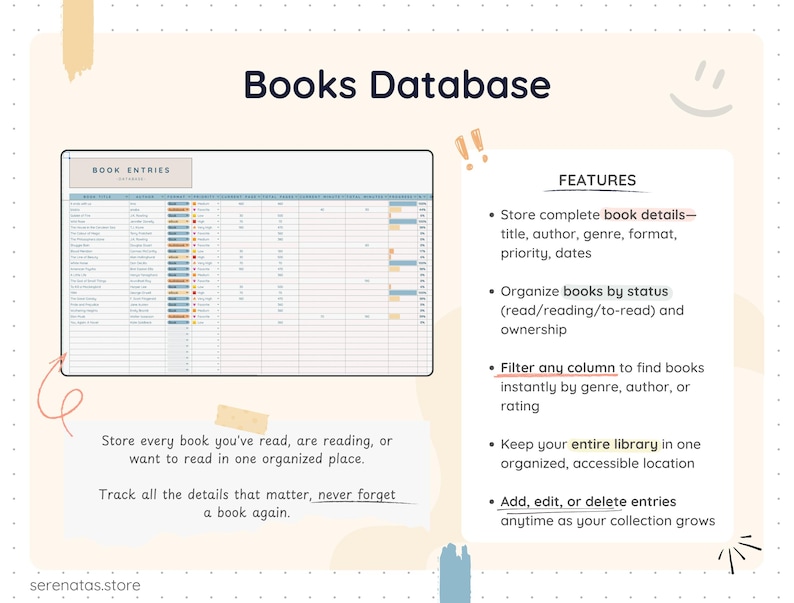 Digital Book Tracker Google Sheets Excel Reading Log Journal ...