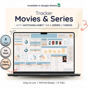 Movie Tracker Spreadsheet Google Sheets TV Series Watching Log Film Journal Digital Watchlist Planner Show Tracker Entertainment