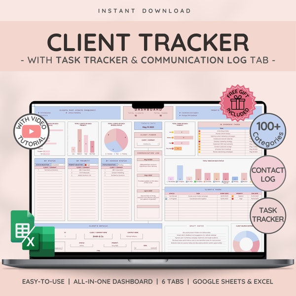 Client & Task Tracker Business Planner Spreadsheet | Communication Log and Lead Tracker for Client Management | Google Sheets