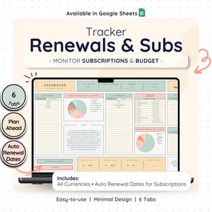 Subscription Tracker Spreadsheet Google Sheets Monthly Bill Manager Renewal Calendar Expense Budget Digital Planner Financial Organizer